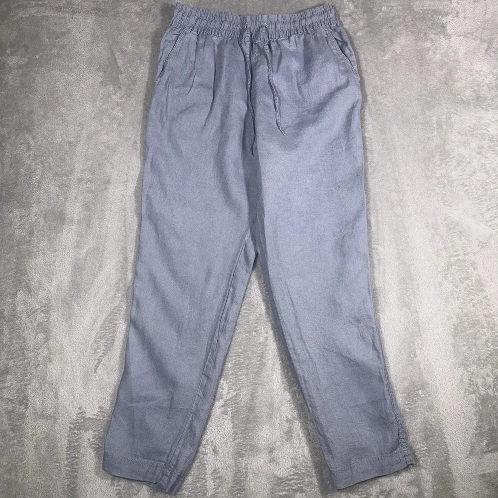 H&M 100% Linen Tapered Cropped Leg S Women's Pants Light Blue Gray Beach Coastal